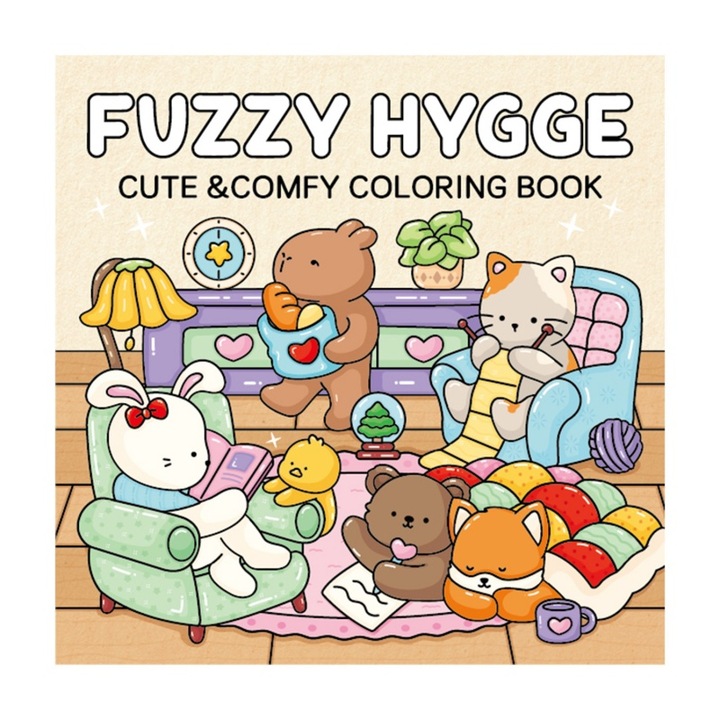 Gyermek színező és festőkönyv, aranyos, gyógyító, kényelmes, stresszoldó, 40 oldal, gyakorlati készségeket gyakorló, intellektuális fejlődést segítő, 21x21x0, 7 cm, többszínű