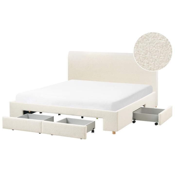 Ágy fiókokkal Buklé Soutrin 180 x 200 cm Törtfehér