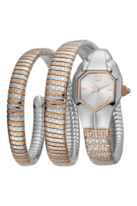 JUST CAVALLI, Двуцветен часовник с форма на змия, Сребрист, Rose Gold/Сребрист