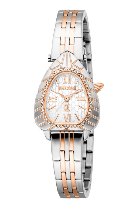 JUST CAVALLI, Двуцветен часовник с метална верижка, Сребрист, Rose gold