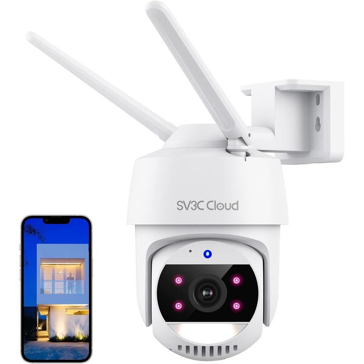 Соларна камера за наблюдение SV3C, двойно въртяща се, 4G слот за SIM карта или Wi-Fi 2.4Ghz, 8W соларен панел, 4X увеличение, цветно нощно виждане