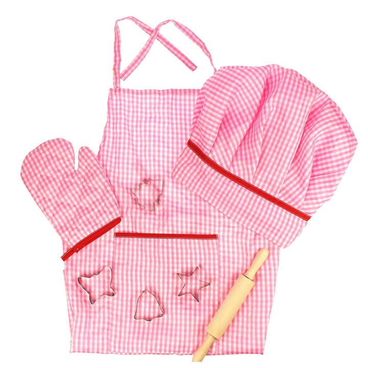 Konyhai kötény szett, 4 darabos, rózsaszín