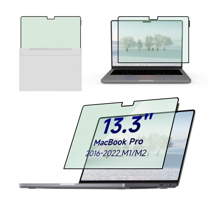 Protector de ecran mat antireflex Nanoglue pentru MacBook 13.3" - Filtru lumina albastra redusa, Usor de aplicat, Spalabil, Rezistent la Zgarieturi