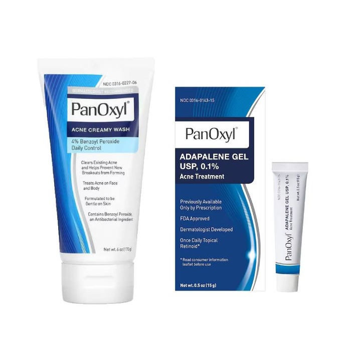 PanOxyl arctisztító, 4%-os benzoil-peroxid tisztító krém 170g + 0.1%-os retinol aknégél 15g, érzékeny bőrre