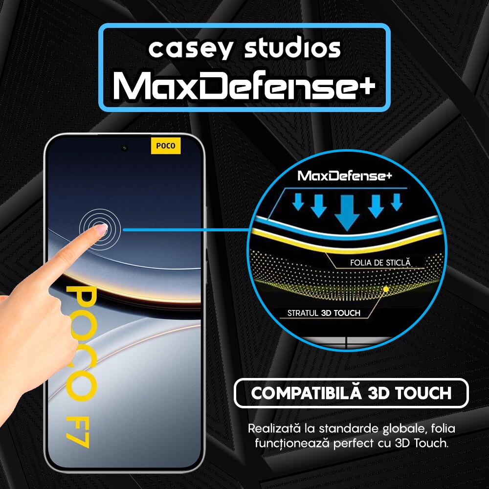 Folie Sticla CASEY STUDIOS™ compatibila cu Xiaomi Poco F7, Anti Zgarieturi, Anti Socuri, Ultra HD, Full Glue, Full Cover 3D, Margini Negre