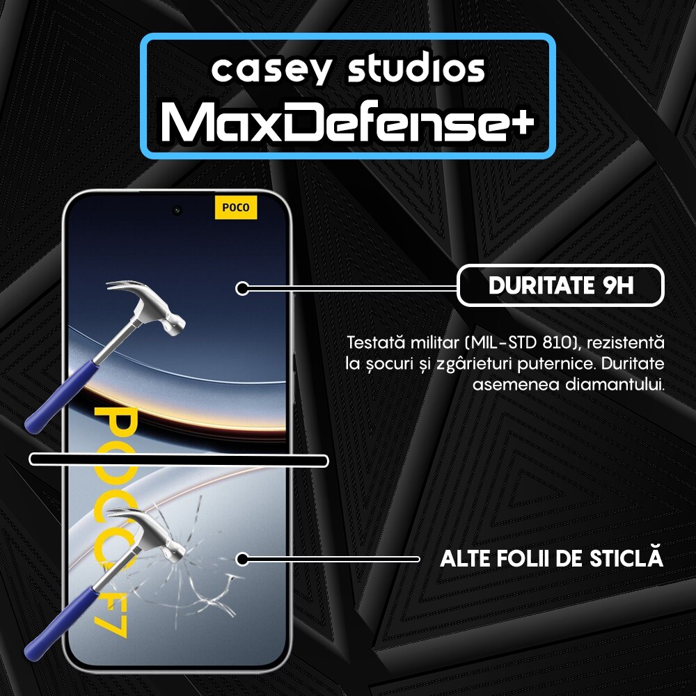 Folie Sticla CASEY STUDIOS™ compatibila cu Xiaomi Poco F7, Anti Zgarieturi, Anti Socuri, Ultra HD, Full Glue, Full Cover 3D, Margini Negre