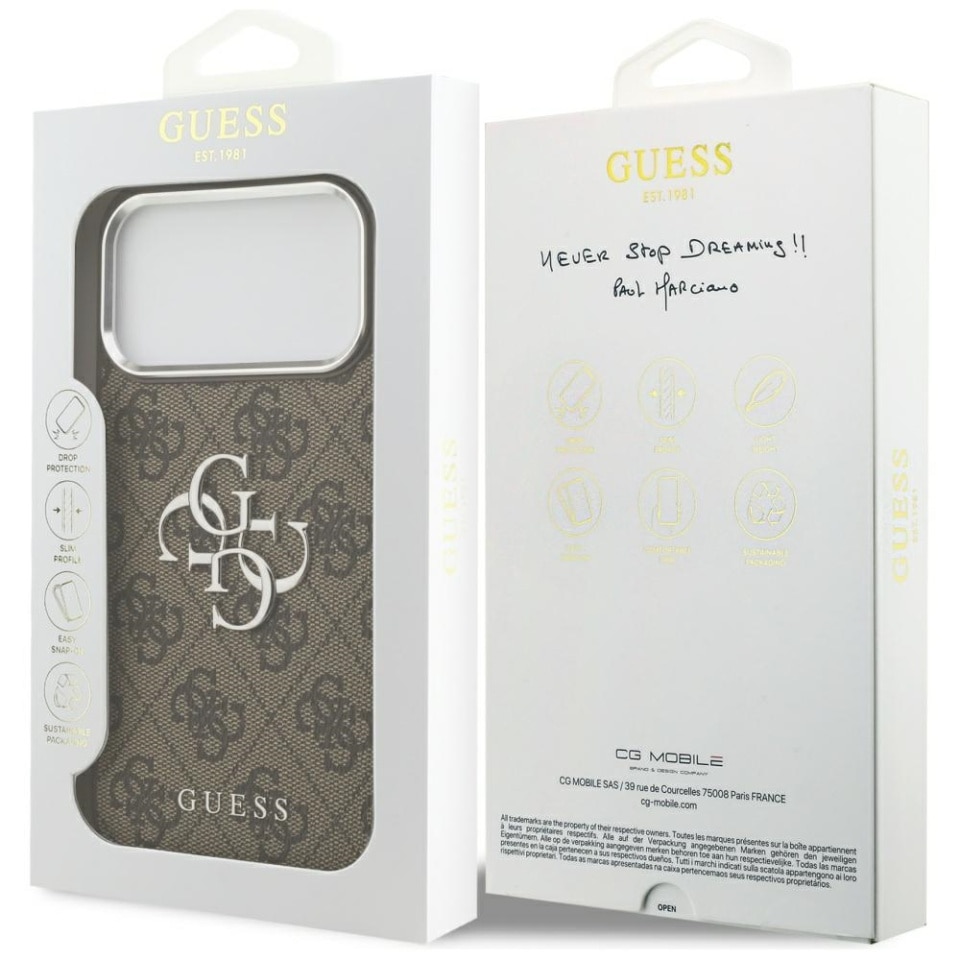 Husa pentru iPhone 17 Pro Max, Guess Big 4G Logo Classic Logo, Maro