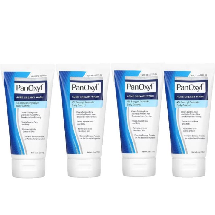 Tisztító gél aknás bőrre, PanOxyl, 4% benzoil-peroxid, faggyúszabályozás, 170g, 4 darabos szett
