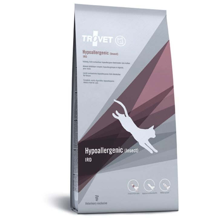 Hrana pentru pisici Trovet Hypoalergenica IRD Insect 3kg, proteina din insecte, fara lactate, fara gluten