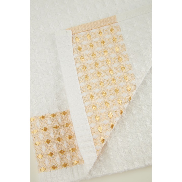 Prosop Waffle Bumbacel 100% COTTON, Alb/Auriu, 40x70 cm