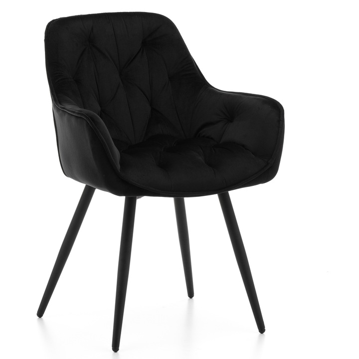 Scaun tapizat, New Home, model Siena, negru, 87x58x61cm, cu brate, cu perne decorative