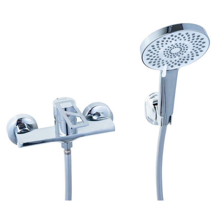 Egykaros kád-zuhany csaptelep kifolyócső nélkül, zuhanygarnitúrával és tartozékokkal – króm felület
