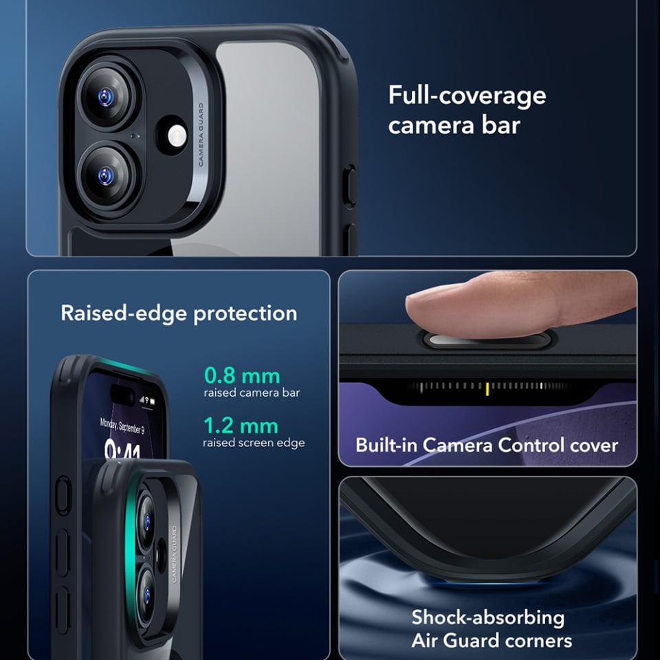 Husa pentru iPhone 17, slim, ESR Classic Hybrid HaloLock, Negru/transparenta