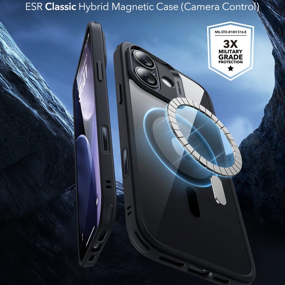 Husa pentru iPhone 17, slim, ESR Classic Hybrid HaloLock, Negru/transparenta