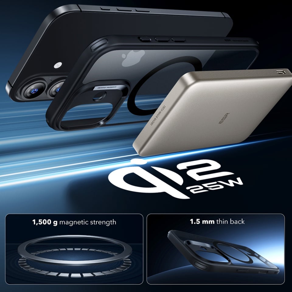 Husa pentru iPhone 17, slim, ESR Classic Hybrid HaloLock, Negru/transparenta