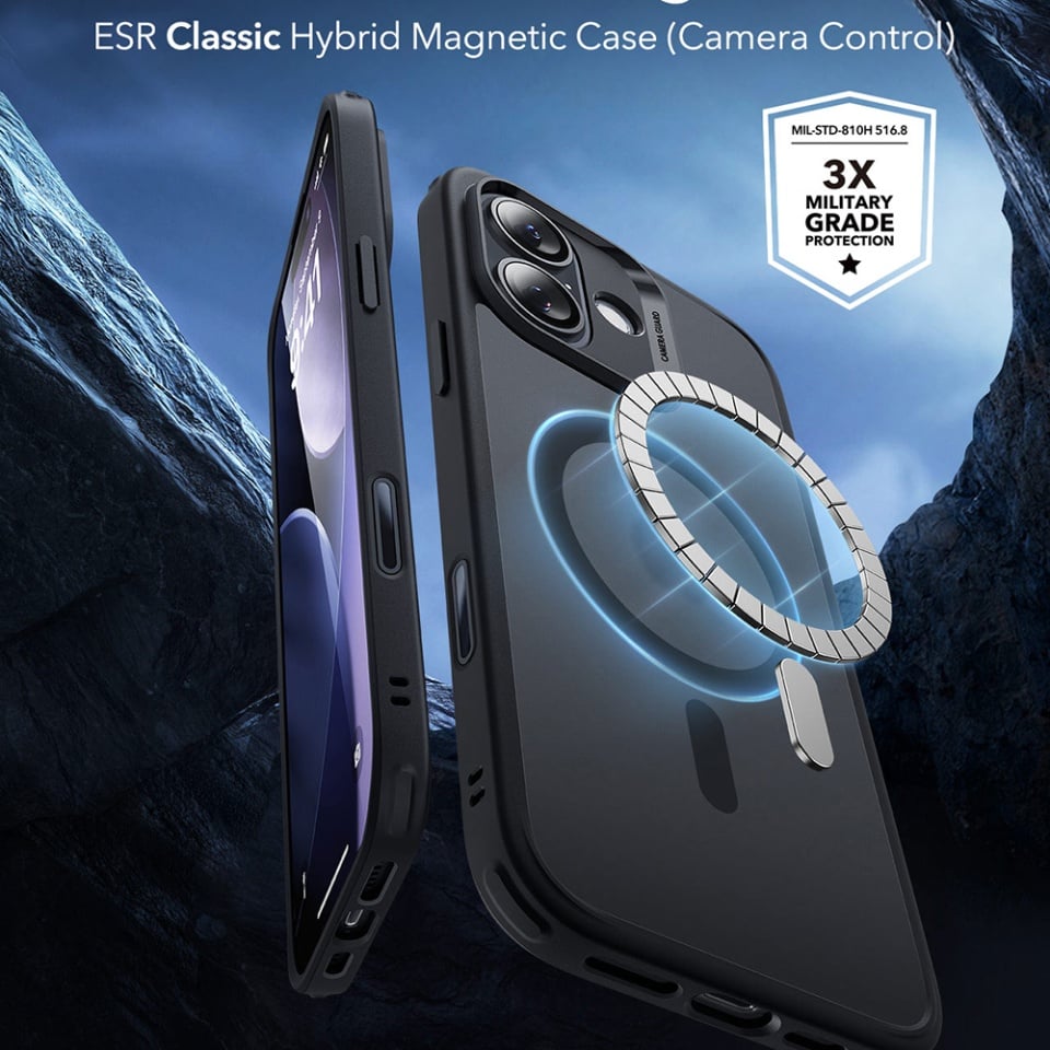 Husa pentru iPhone 17, slim, ESR Classic Hybrid HaloLock, Negru frost