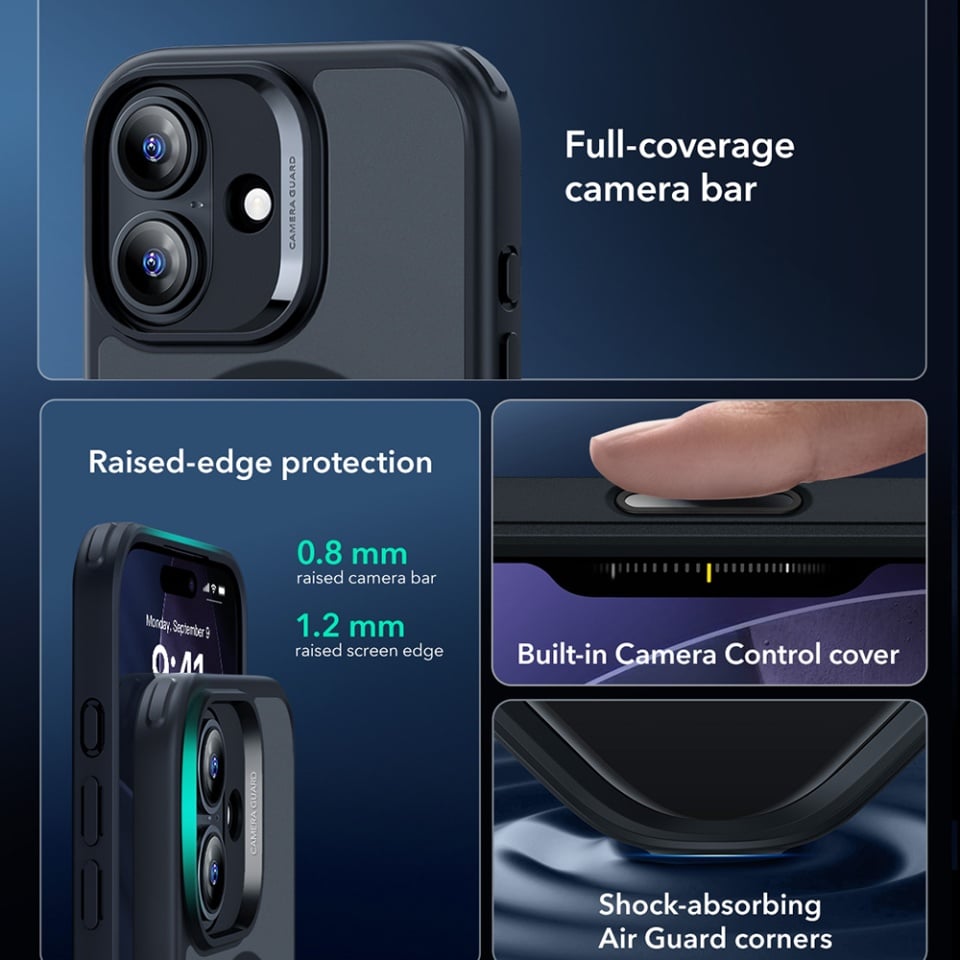 Husa pentru iPhone 17, slim, ESR Classic Hybrid HaloLock, Negru frost