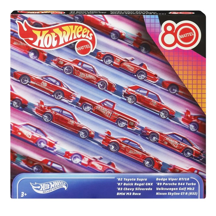 Set 8 mașinuțe metalice Hot Wheels Silver Series, roșu, scală 1:64