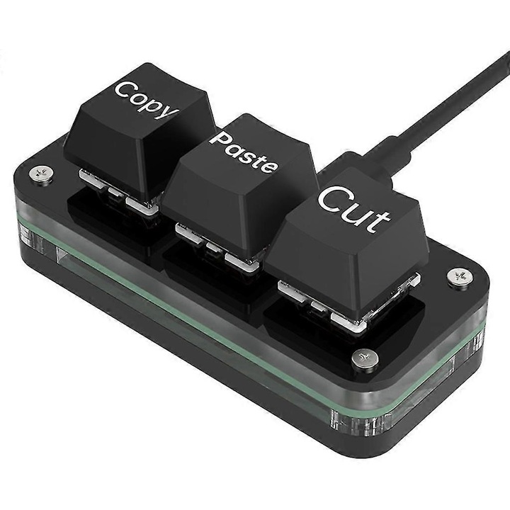 Mini billentyűzet 3 gombos, programozható, Type-C, fekete, 99x35x38mm