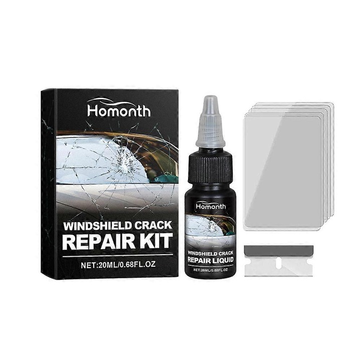 Set de reparare a sticlei, HOMONTH, fluid de reparare, 1 lichid de reparare, 1 lama, 5 filme de intarire
