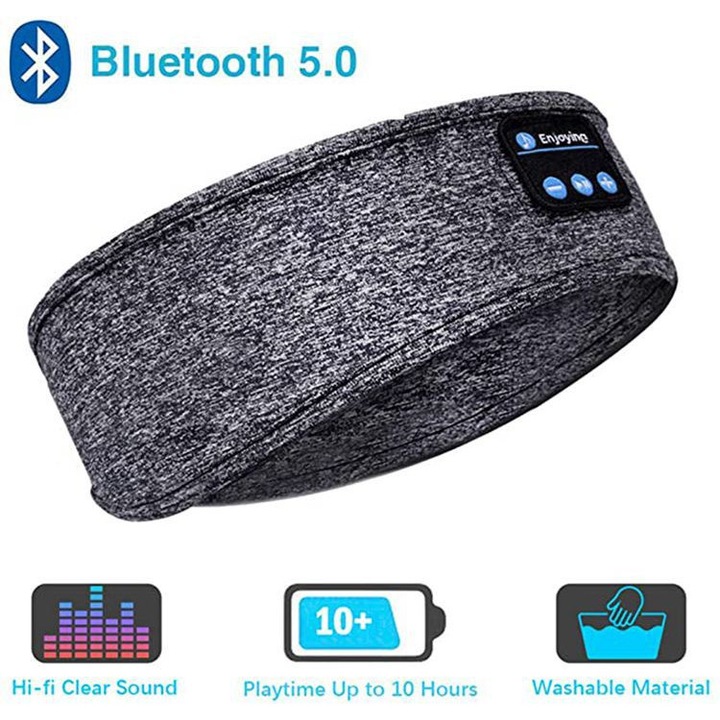 Vezeték nélküli fejpántos Bluetooth fejhallgató alváshoz, sporthoz, jógához, fekete