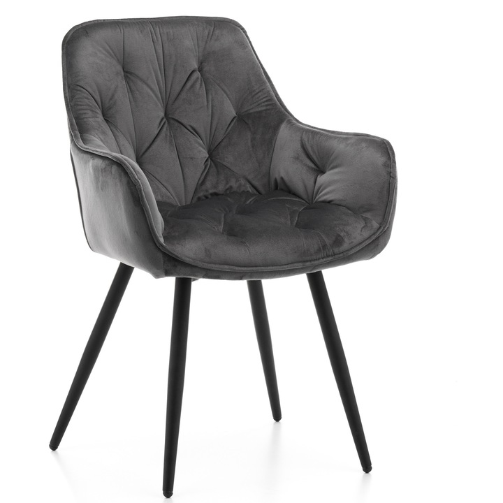 Scaun tapitat New Home SIENA, catifea gri, spatar matlasat, metalic, 87x58x61cm