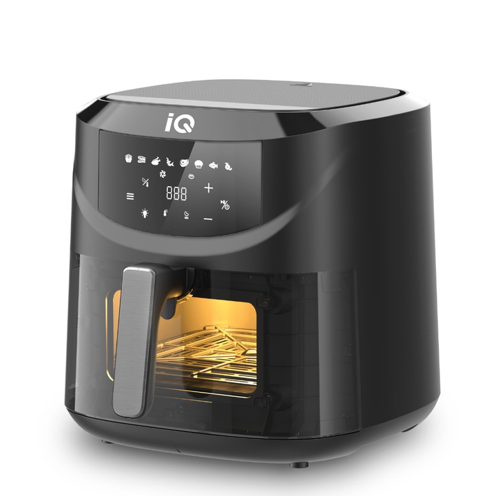 Friteuza cu aer cald, Hoffen 2,6l, 1000W, neagra, cu ecran tactil