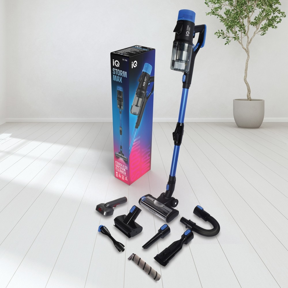 Aspirator vertical IQ STORM MAX VC-998, 37V, lumină LED, 2500 mAh, albastru/negru