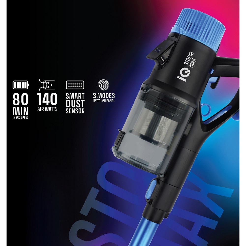 Aspirator vertical IQ STORM MAX VC-998, 37V, lumină LED, 2500 mAh, albastru/negru