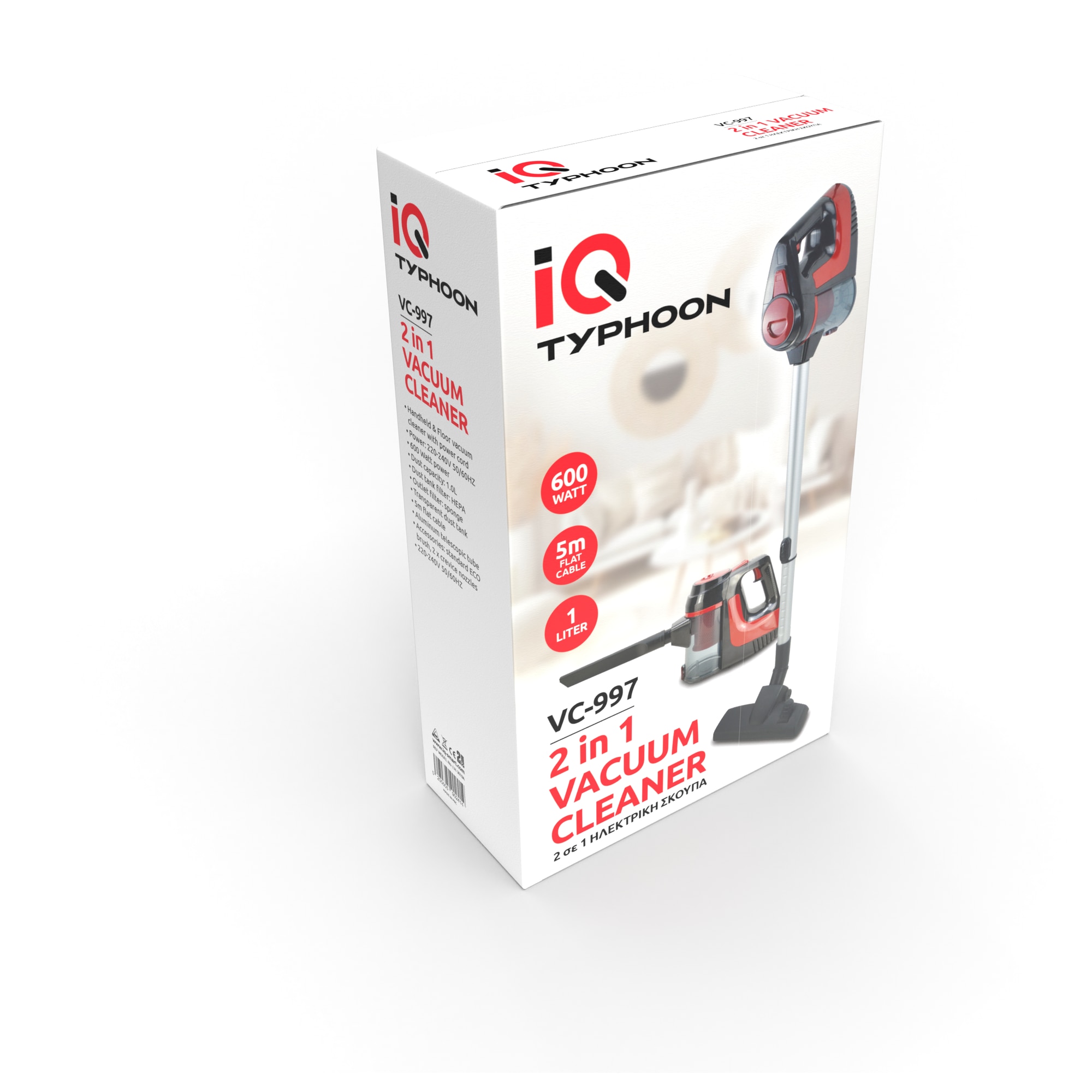 Aspirator vertical IQ VC-997 TYPHOON, 2 in 1, 600W, filtru HEPA, 1L, tub telescopic
