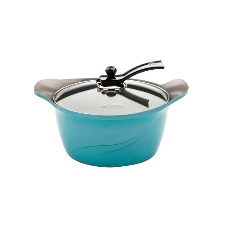 Oala cu înveliș ceramic 3D, La Cena, 20cm, Albastru, Potrivită pentru toate plitele