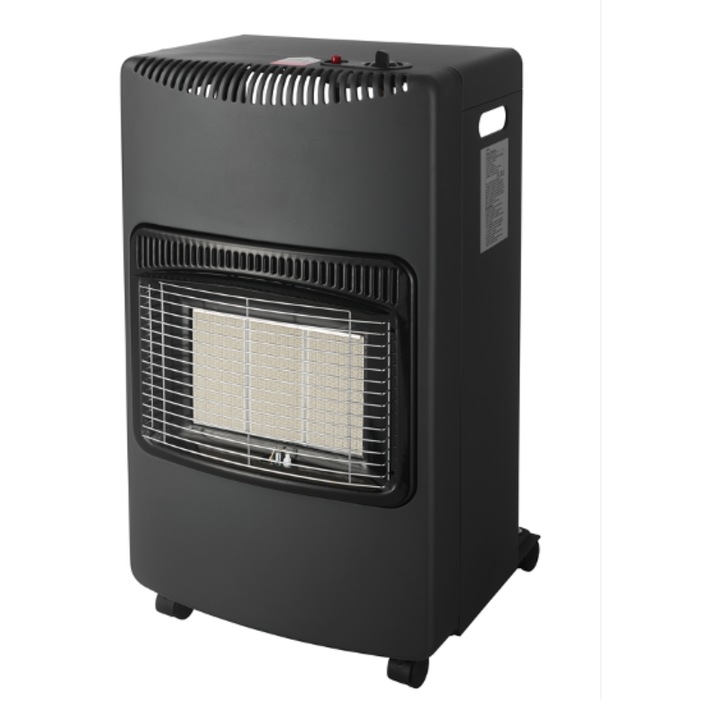 Incalzitor pe gaz pentru interior IQ HT-1499, termostat reglabil, design cu roti pentru mobilitate, negru