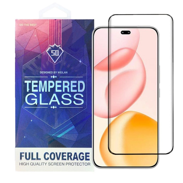 Folie de sticlă compatibilă Honor 400 Pro 5G, față, 5D, călită, curbată, cu margine neagră