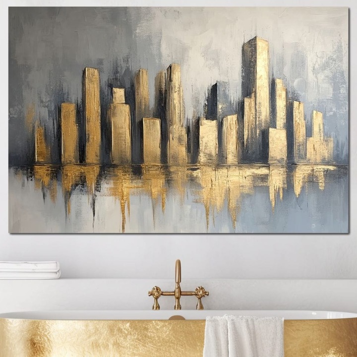 Tablou Canvas Premium, LuxCanva®, O1021, Orasul din Vis, 100x150cm, Panza Bumbac 100% 400g/m2, Sasiu Lemn, Abstract, Elegant, Aurora, Urban, Rafinat, Eteric, Luxos, Calm, Simetric, Oniric, Catifea, Geometrii, Foc, Ceata, Reflexii, Birou, Living, Dormitor