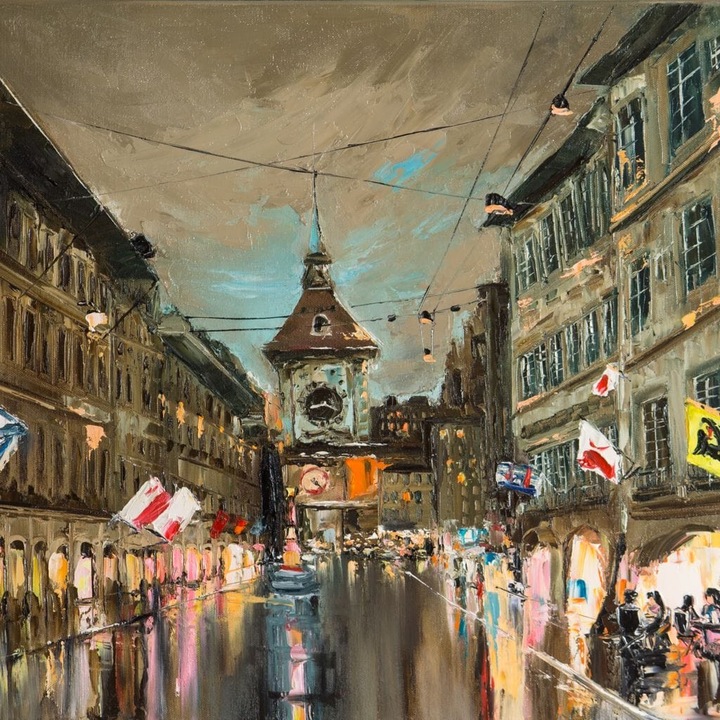 Картина, LuxCanva® O1022, Часовник в далечината, 80 X 120 СМ, 100% Памучно платно 400гр/м2, Рамка