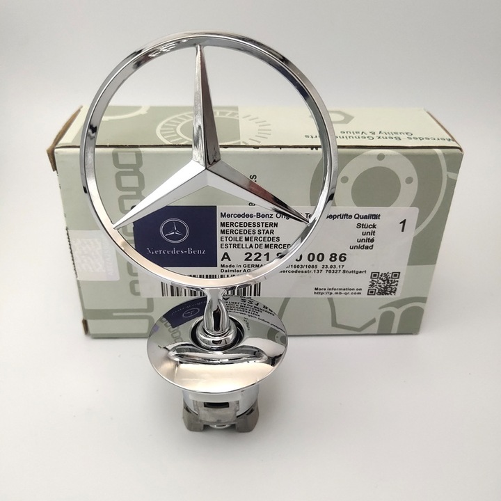 Mercedes-Benz motorháztető embléma A1248800086, ezüst, W123, W124, W126, W201 modellekhez