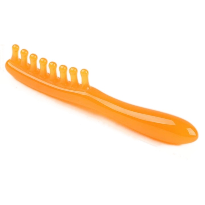 Pieptene de masaj, maner lung, dinti lati, pieptene cu dinti aspri, galben