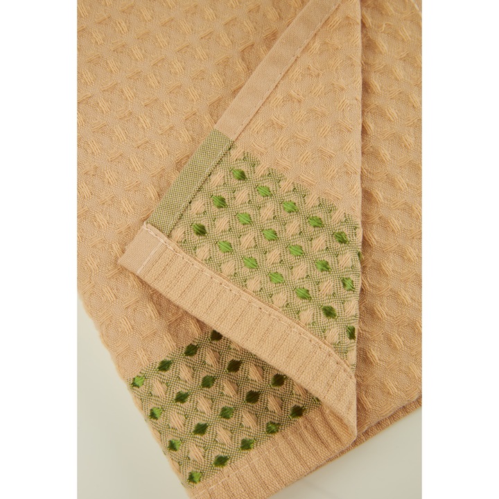 Prosop Waffle Bumbacel, Bumbac, Cappuccino/ Verde, 40x70 cm