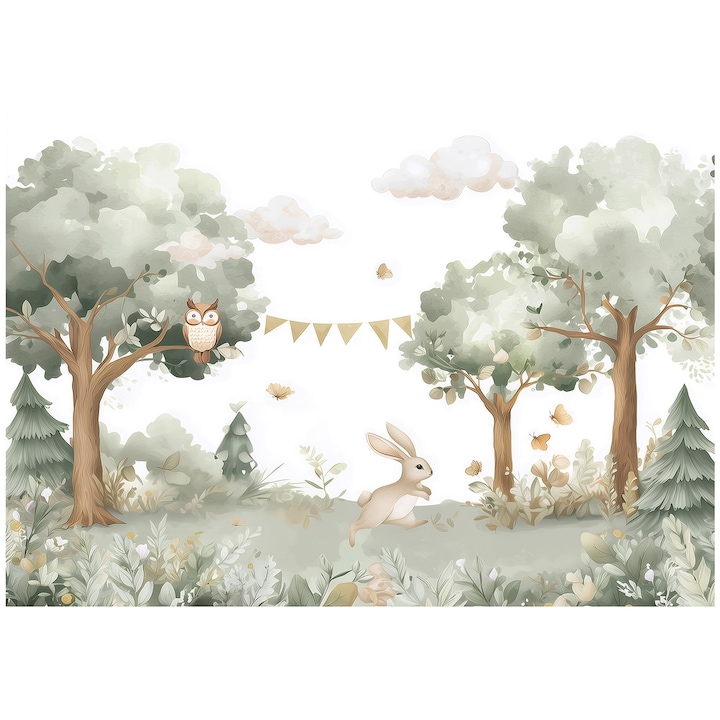 Детски фототапет, Гора, Животни, Заек, 350x250 см, Модерен, Флис тапет, 15860VX7