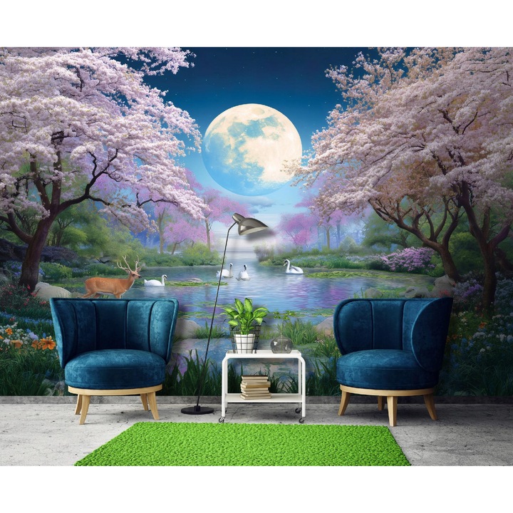 Fototapet 3D, Lac, Peisaj, Padure, 400x280 cm, Modern, Vlies, Tapet, Pentru Dormitor, Camera, Living, Perete, Decorare, 15941VX8