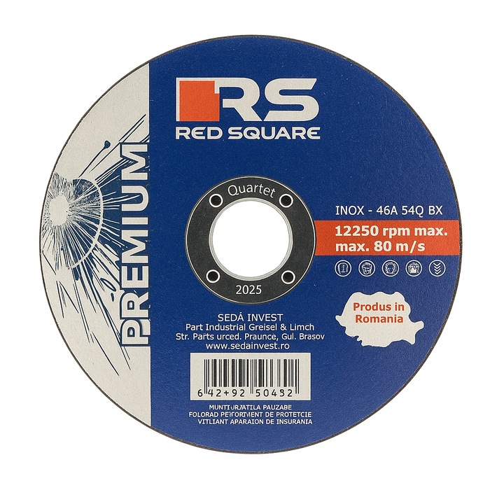 Disc debitare Premium metal/inox, Red Square, 125 x 22.23 x 1.5 mm