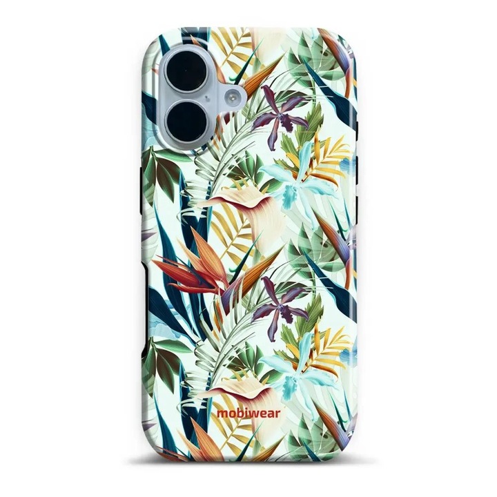 Mobiwear Elite Pro strapabíró tok Apple iPhone 17-hez, virágmintás design, többszínű, 2 rétegű védelem