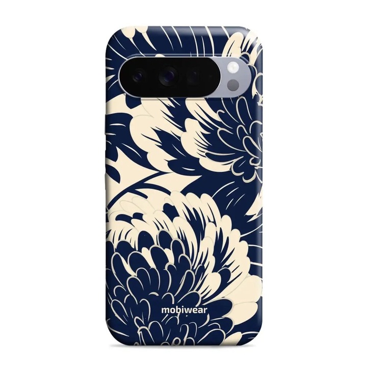 Husa rezistenta Mobiwear Elite Pro pentru Google Pixel 10 Pro XL, albastra cu flori, protectie dubla, material plastic si TPU
