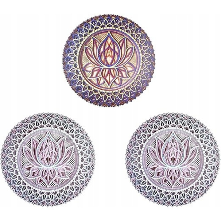 Декоративен метален стенен комплект Мандала, 3 части, 30см, BOHO стил, за йога, многоцветен