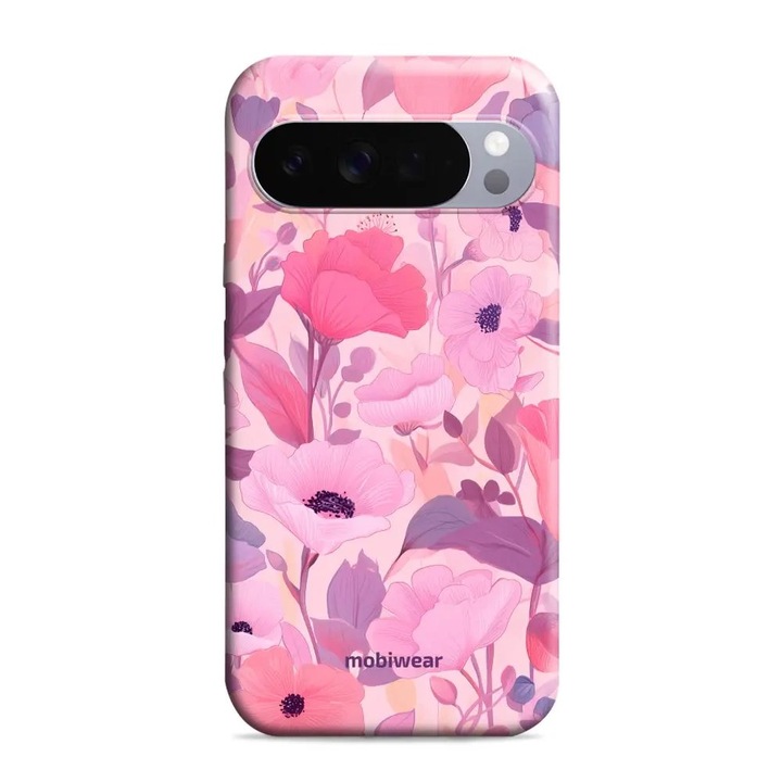 Husa telefon rezistenta Mobiwear Elite Pro, Google Pixel 10 Pro XL, roz, design flori, 2 straturi de protectie
