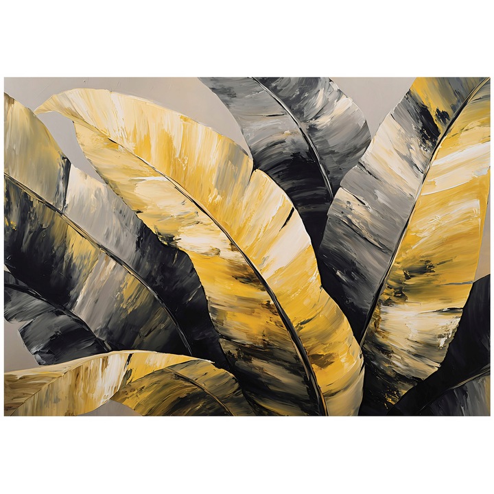 Fotótapéta, Levelek, Absztrakció, Fekete arany, 150x105 cm, Modern, Vlies, Tapéta, Hálószobába, Szoba, Nappali, Fal, Dekoráció, 15845VX3
