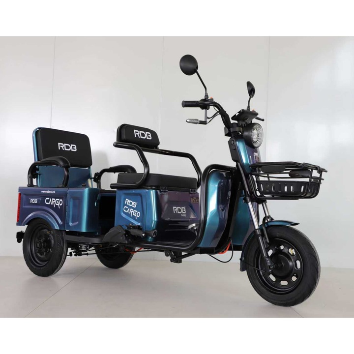 Triciclu Electric RDB CARGO, fara permis, 2000W, 25km/h, Albastru deschis+CIV
