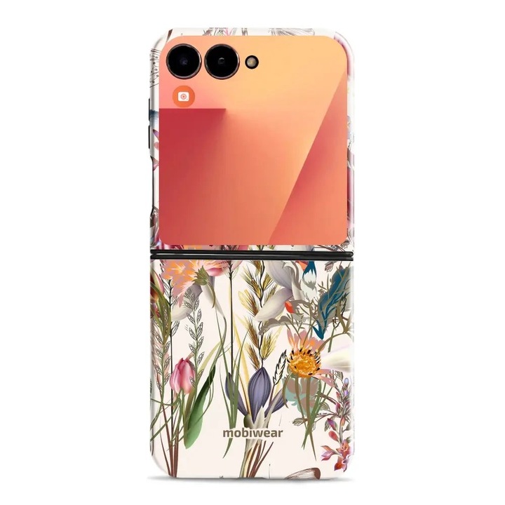 Husa rezistenta Mobiwear Elite Pro pentru Samsung Galaxy Z Flip 7, design floral, multicolor, cu suport, inchidere magnetica