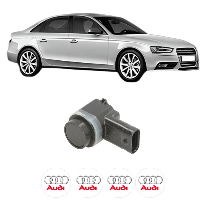 Senzor parcare AUDI A4 B8 (8K2) din 2007-2015, pentru bara Fata, 4 Stickere auto AUDI