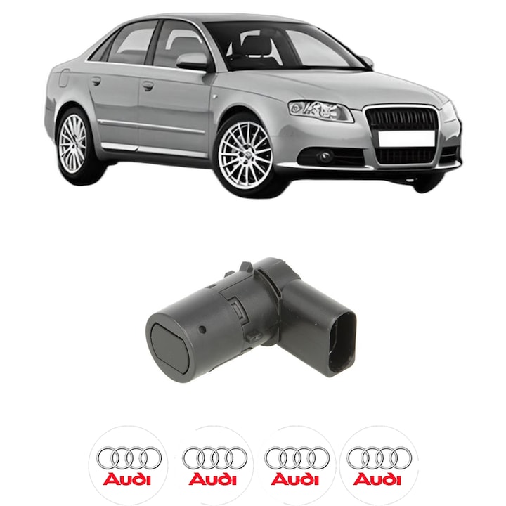 Senzor parcare AUDI A4 B7 (8EC) din 2004-2008, pentru bara Spate, 4 Stickere auto AUDI